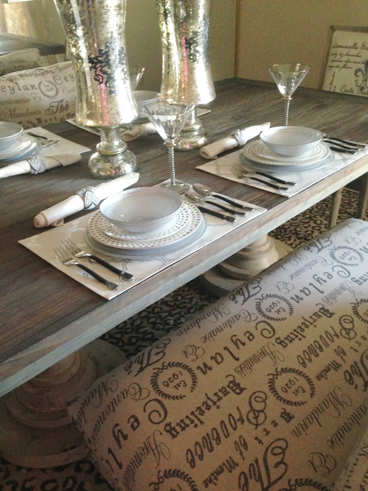 Reclaimed Wood and French Script Dining Table - Purple Chocolat Home