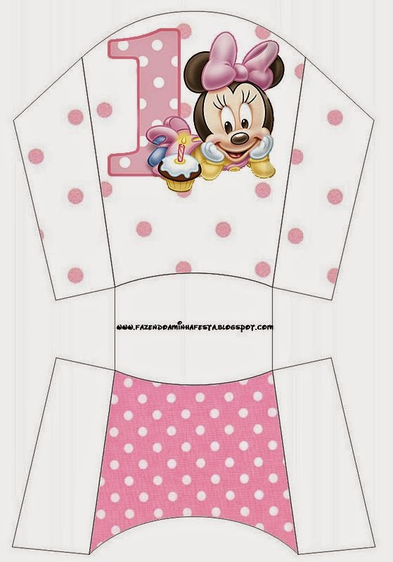 Minnie Primer Año con Lunares: Cajas para Imprimir Gratis. Esta es para patatas o papas fritas de Minnie Primer Año con Lunares.