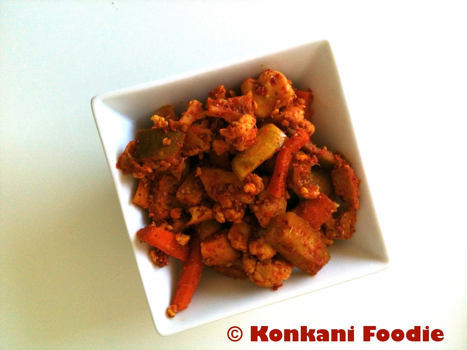 Konkani Foodie Mixed Vegetable Pickle (without Oil) Konkani style