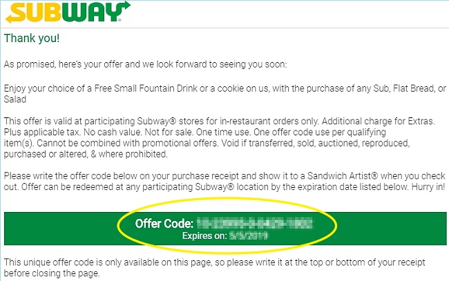 subway survey code	 