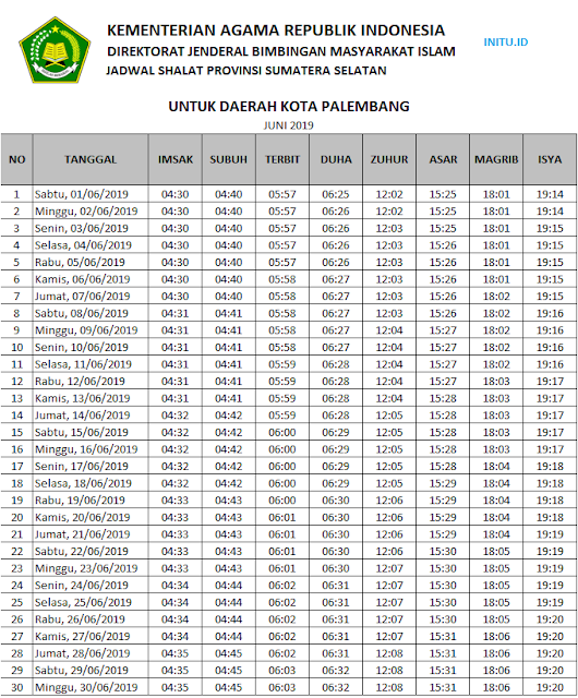 Jadwal Imsakiyah Ramadhan 2019 1440 H Palembang