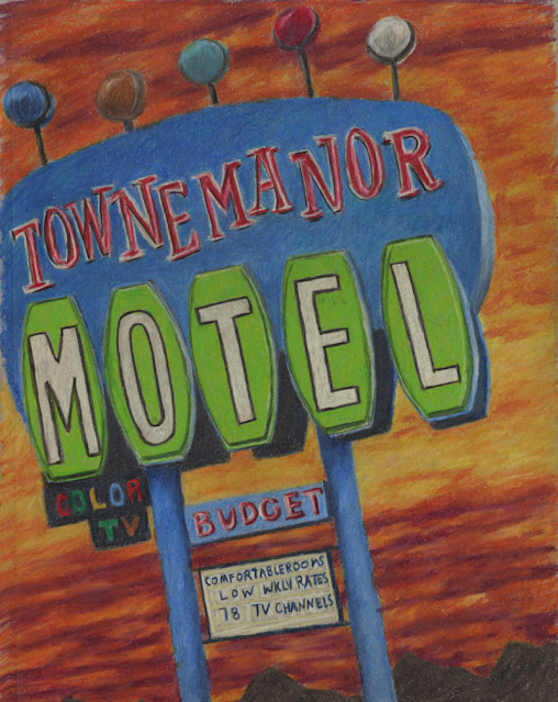 Colored pencil drawing of old sign