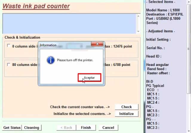 formatear contador a 0 impresora epson l1800