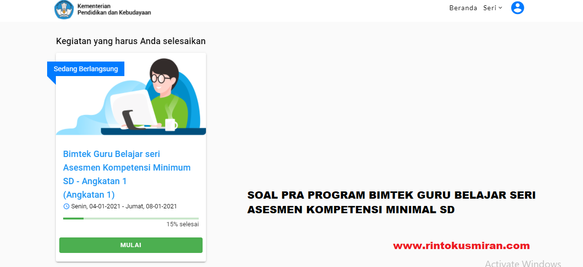 Rinto Kusmiran Soal Pra Program Bimtek Guru Belajar Seri Asesmen Kompetensi Minimal Sd