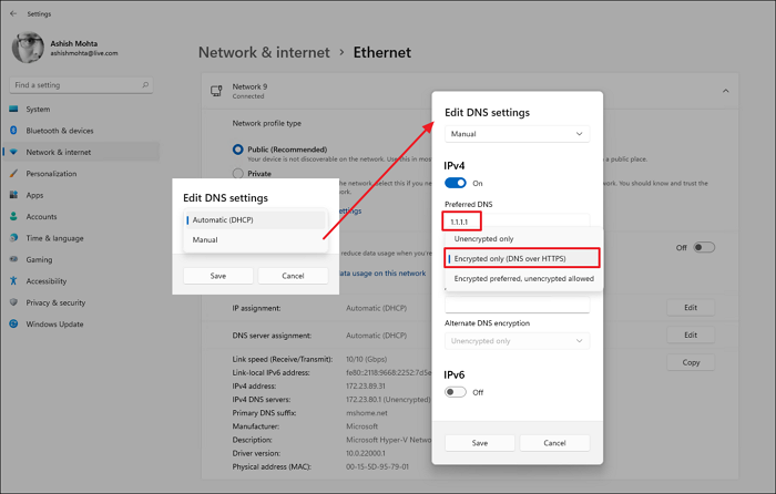 Configura le impostazioni di rete di Windows DoH