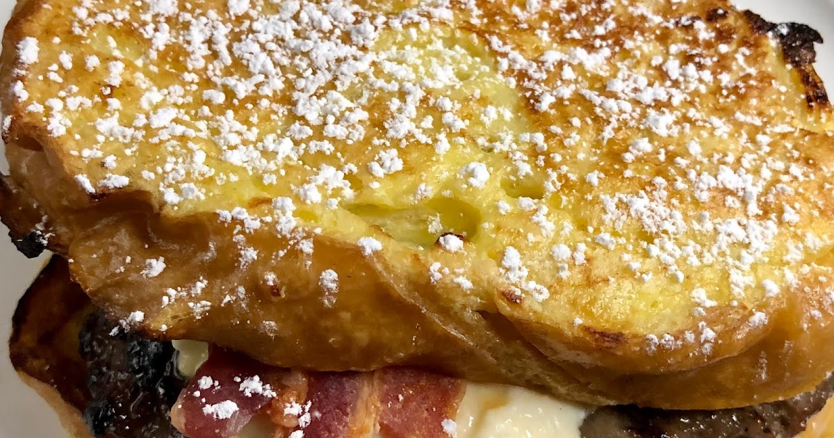 French Toast Breakfast Burger with Hot Honey Cream Cheese