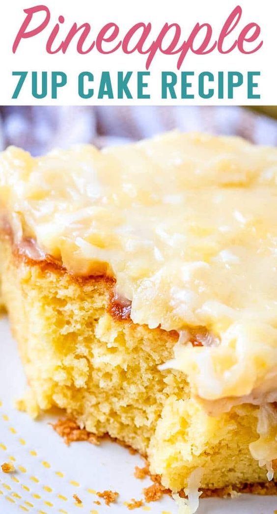 A yellow cake mix and vanilla pudding make this delicious pineapple cake such an easy dessert. Pineapple 7UP Cake has soda in the cake and coconut topping.