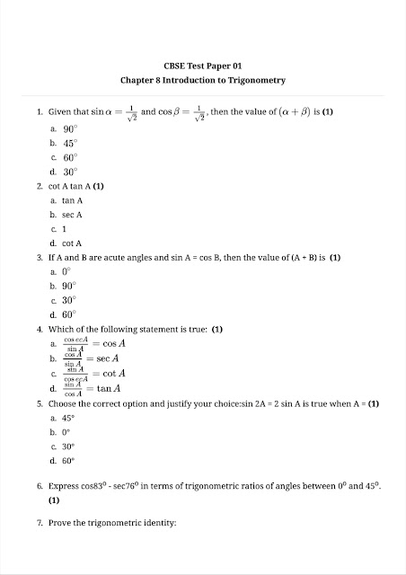 Introduction to Trigonometry Worksheet-1