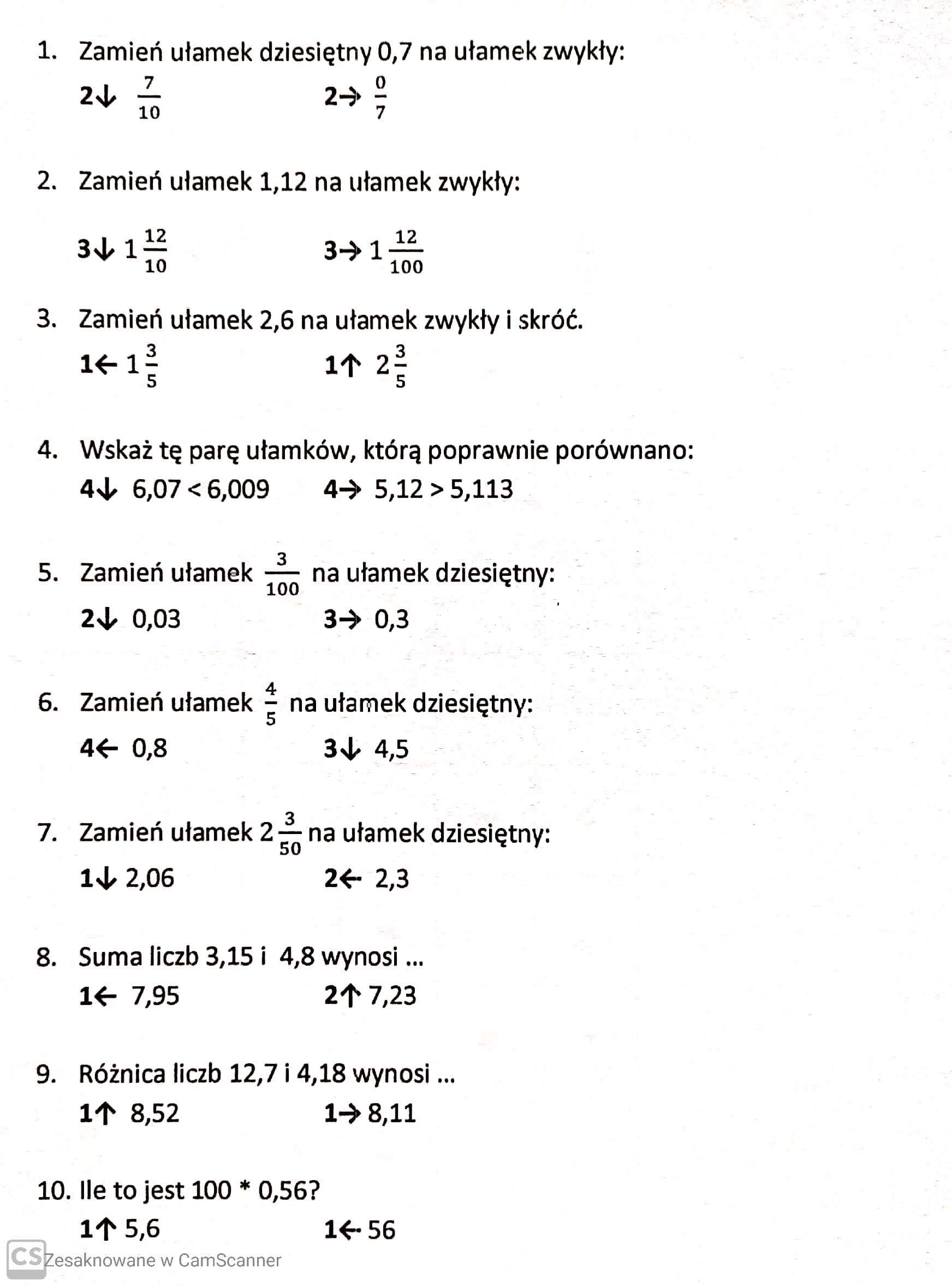 Matematyka Ułamki Klasa 4 Pdf Zabawy matematyczne - ułamki dziesiętne - klasa 4 (27.05.2020)