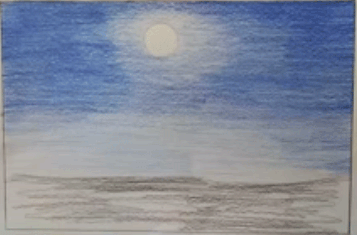 Menggambar pemandangan  malam bulan  purnama  dengan pensil 