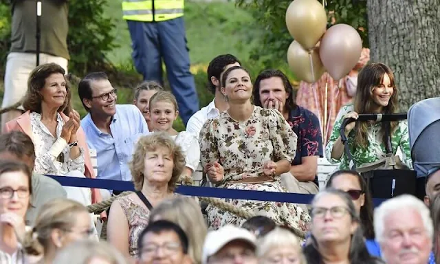 Princess Victoria wore a new Eugenie floral print dress by Ulla Johnson, Princess Sofia wore a new printed poplin dress by Zara