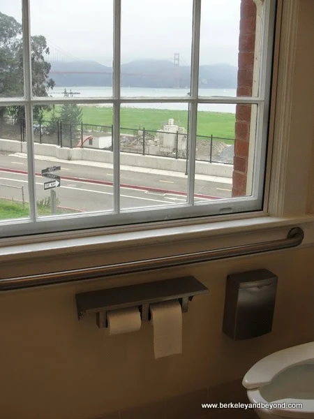 view of Golden Gate Bridge from restroom at The Walt Disney Museum in San Francisco
