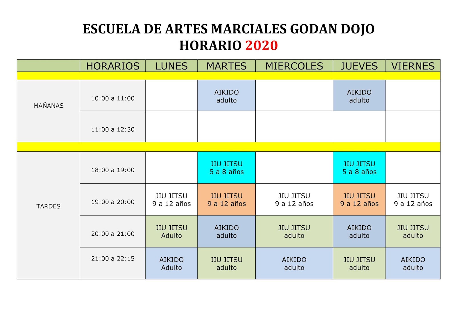 GODAN DOJO HORARIOS