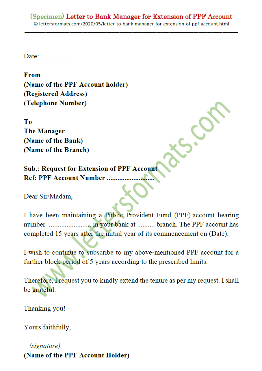 Letter To Bank Manager For Extension Of PPF Account Sample letter-to-bank-manager-for-extension-of-ppf-account-sample