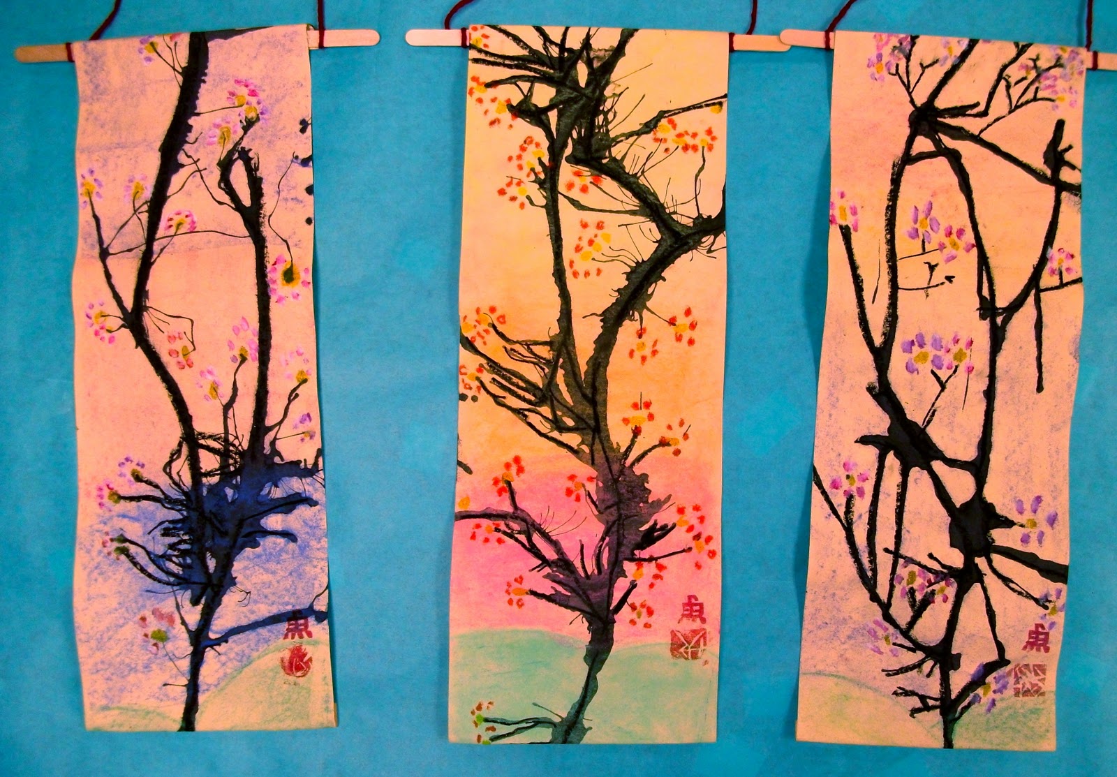 Experiments in Art Education Cherry Blossom Scrolls (2nd Grade)