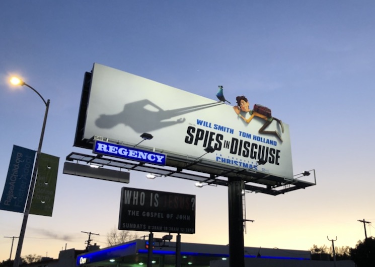 Spies in Disguise extension shadow billboard La Cienega Boulevard Spies in Disguise extension shadow billboard