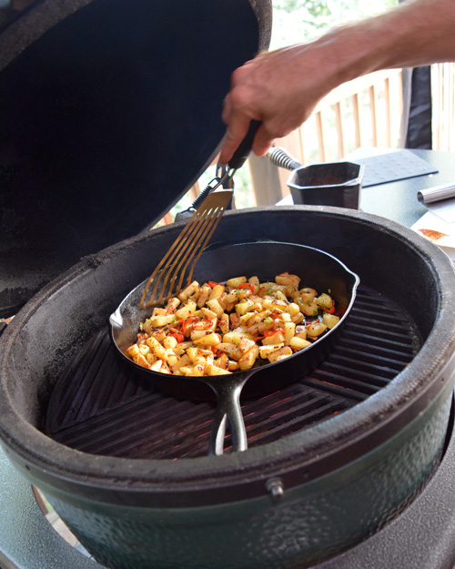 Cooking with cast iron on the big green egg