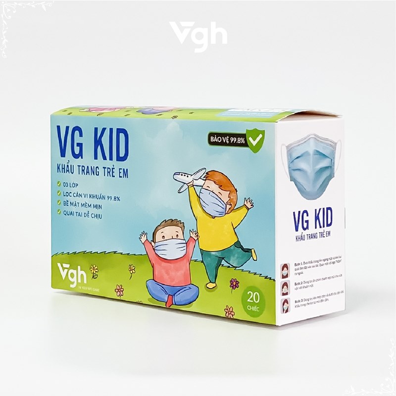 VG Healthcare Hộp 20 chiếc khẩu trang VG KID màu trắng/xanh