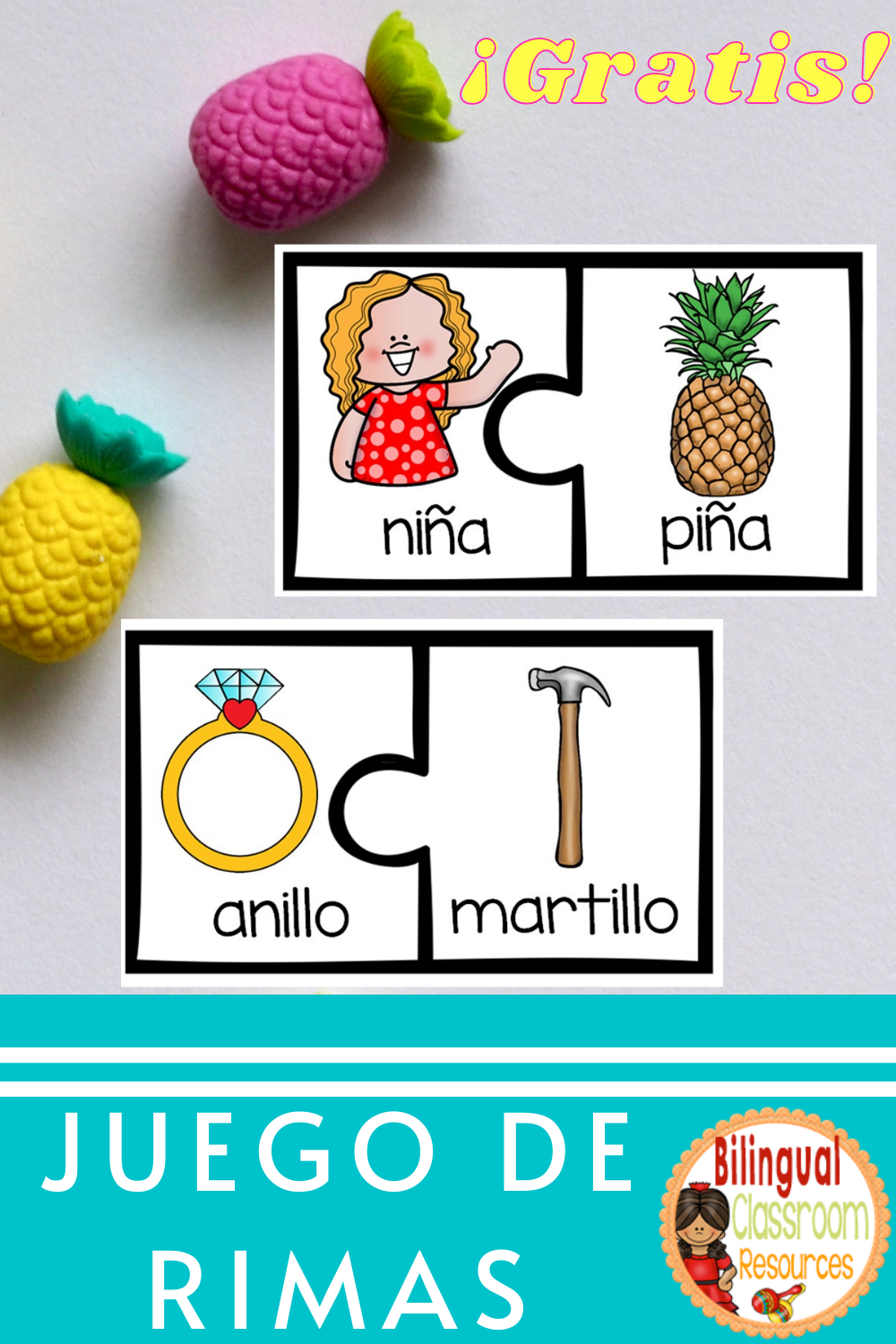 Free Rhyming Puzzles In Spanish  Each puzzle piece has picture and word of the item shown.  This activity can be completed in pairs, individually or during small group instruction.