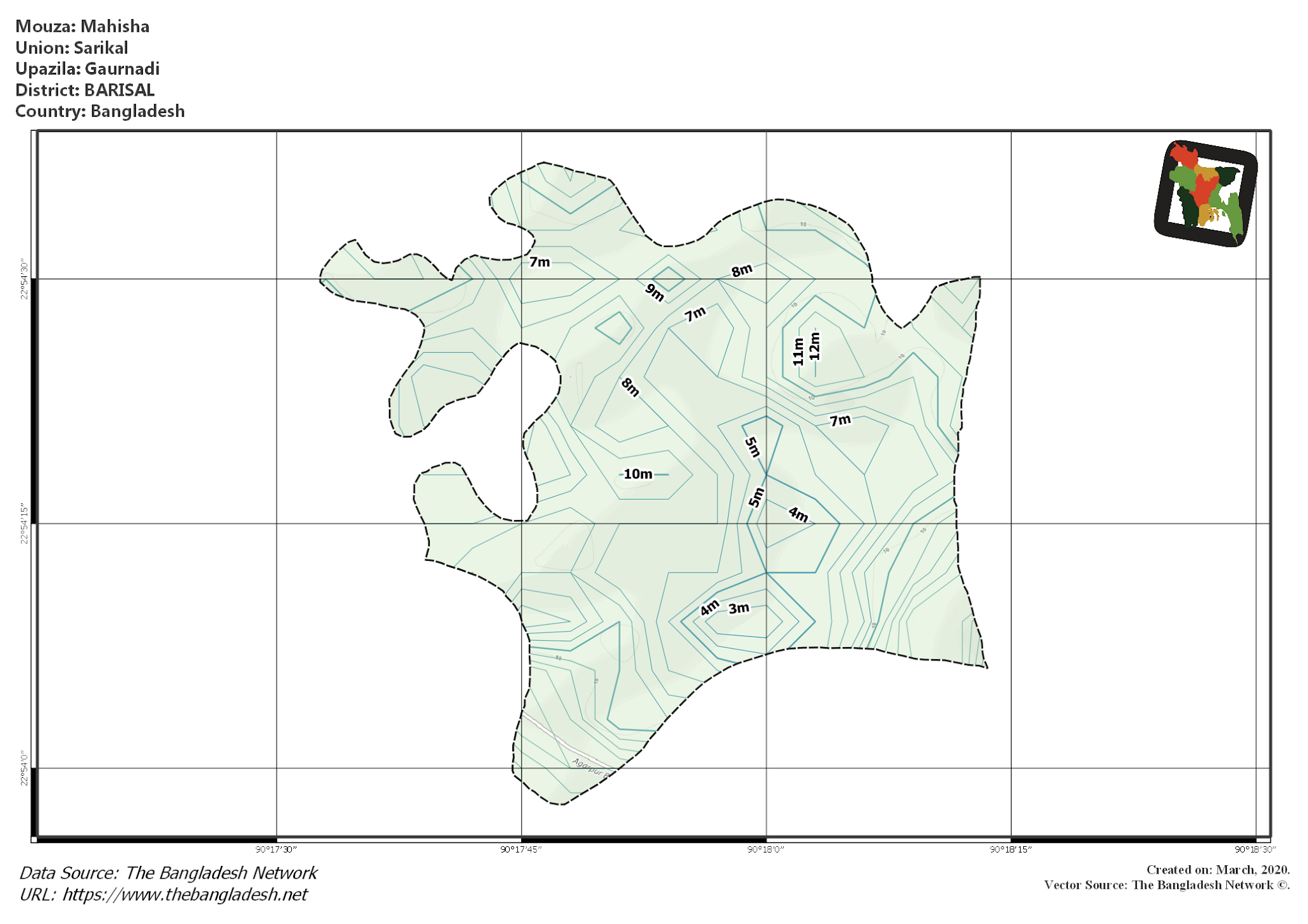 Map of Mahisha Mouza of Gaurnadi Upazila, BARISAL, Bangladesh.