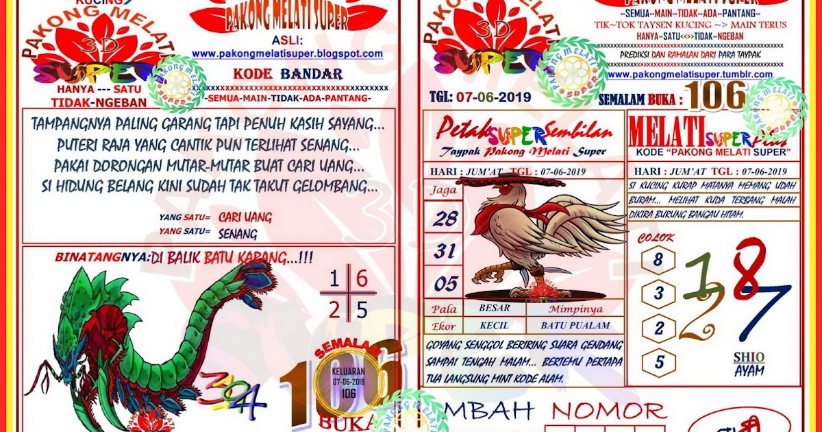 Prediksi Togel Keluaran Pakong 07 Juni 2019