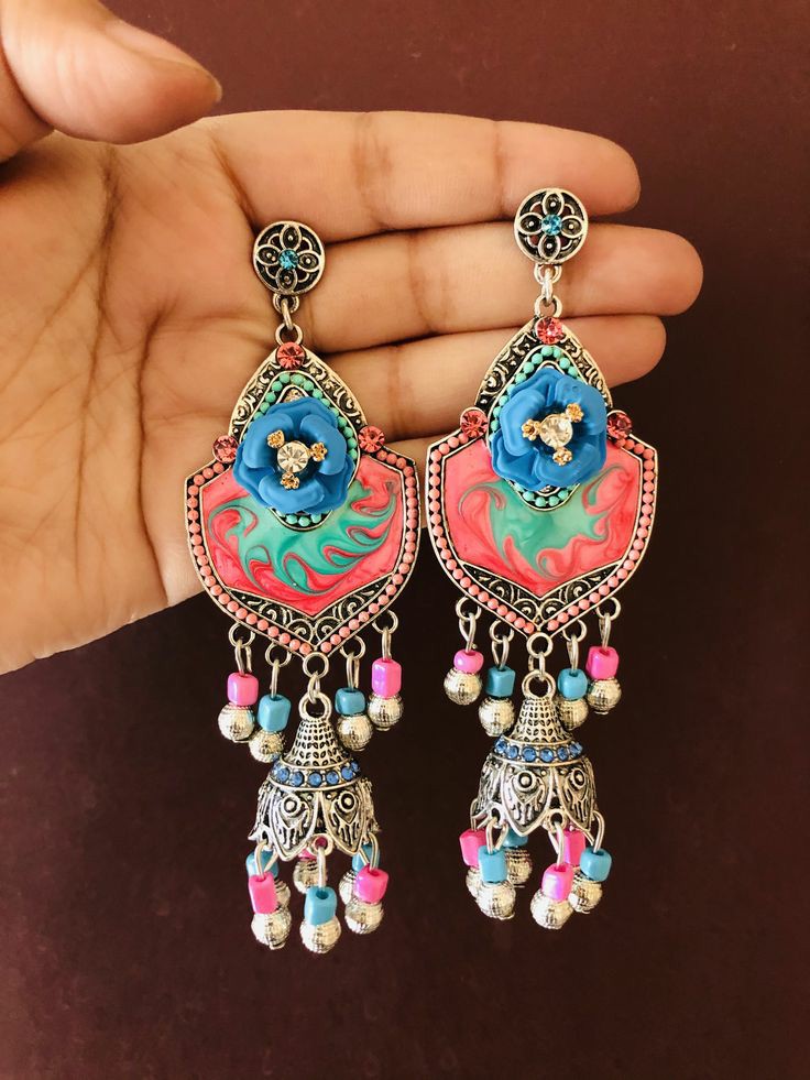 Multi color silver earrings