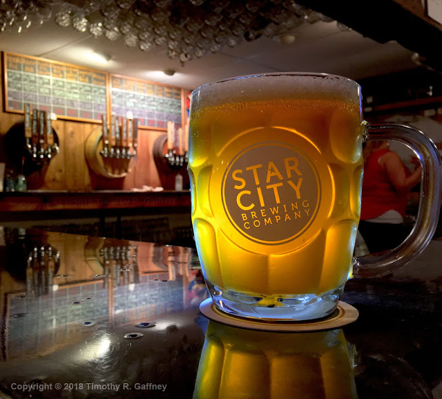 Picture of beer mug on the bar in Star City Brewing.