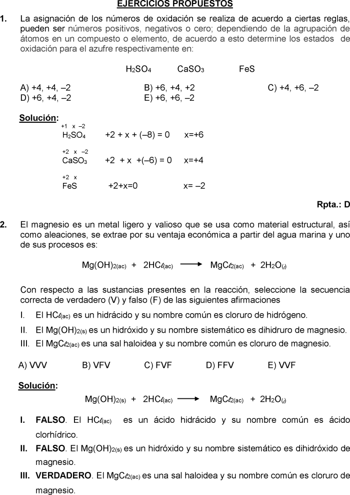 Nomenclatura InorgÁnica Problemas Resueltos Preuniversitarios FormaciÓn