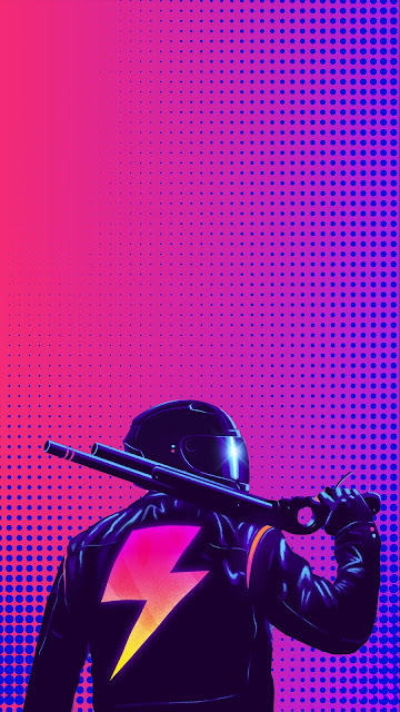 cyberpunk gun pink purple background phone wallpaper in 1080p