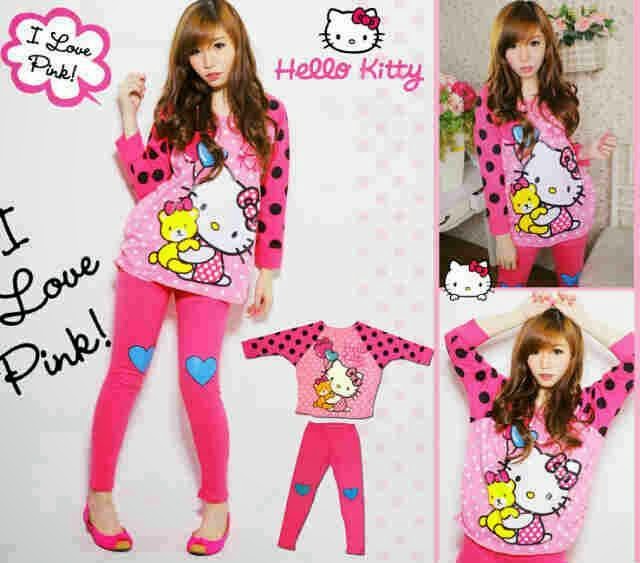 Gambar Stelan Baju Hello Kitty Lucu Celana Panjang Pink 