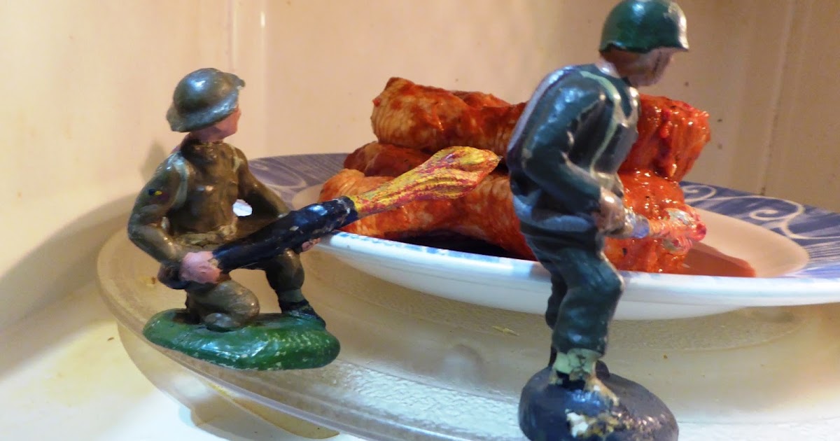 Toy soldiers and real battles Cooking BBQ chicken drumsticks with a