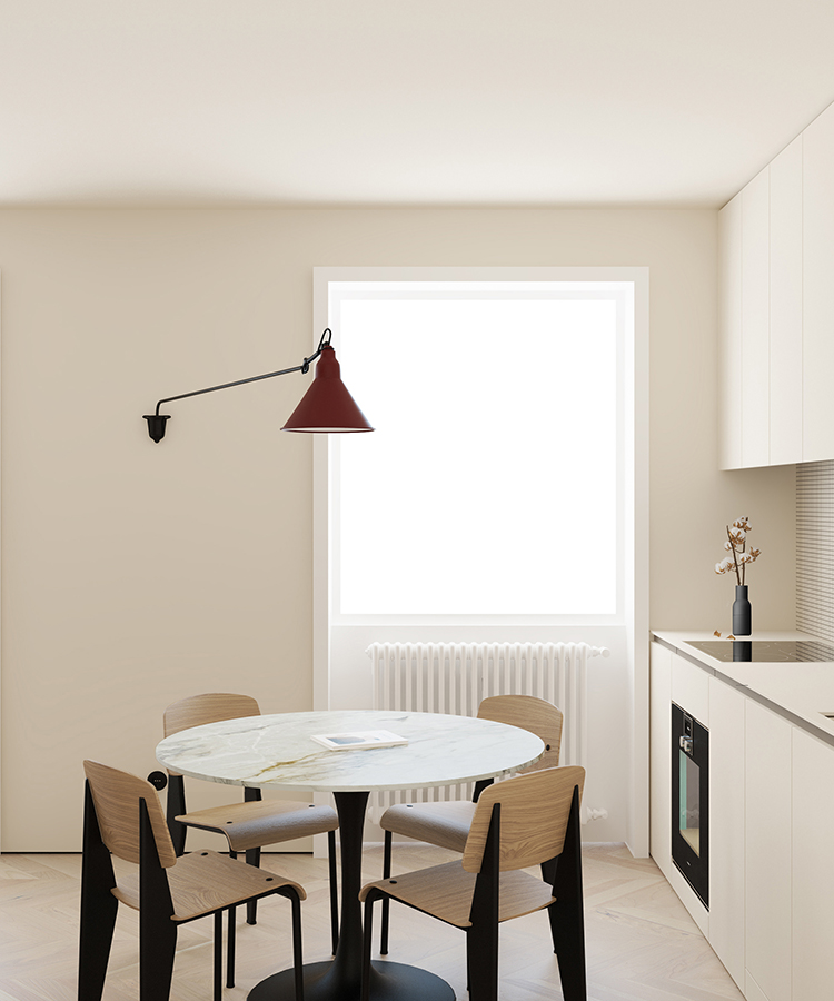 Open plan kitchen in a 66 sq.m apartment in Copenhagen designed by Emil Dervish