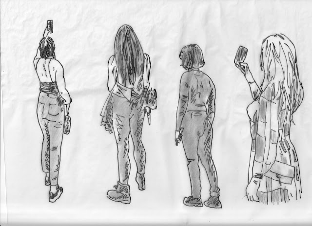 pen and ink drawings of art fair visitors by F. Lennox Campello, circa 2021