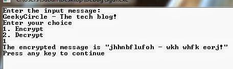Geeky Circle!: Caesar Cipher - Implementation in C++ : Program Source code