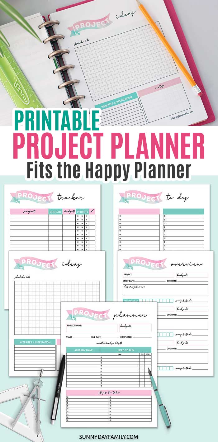 Printable project pages to organize everything! Use these awesome printables for brainstorming, to do list, budget, tasks and more. Perfect for home improvement projects, party planning, school projects, work projects, craft projects, DIY projects and so much more. Awesome blog planner too! Printables can be resized to fit any size planner including The Happy Planner! #projects #diy #planners #plannergirl #planneraddict #plannercommunity #planning #instantdownload #printables
