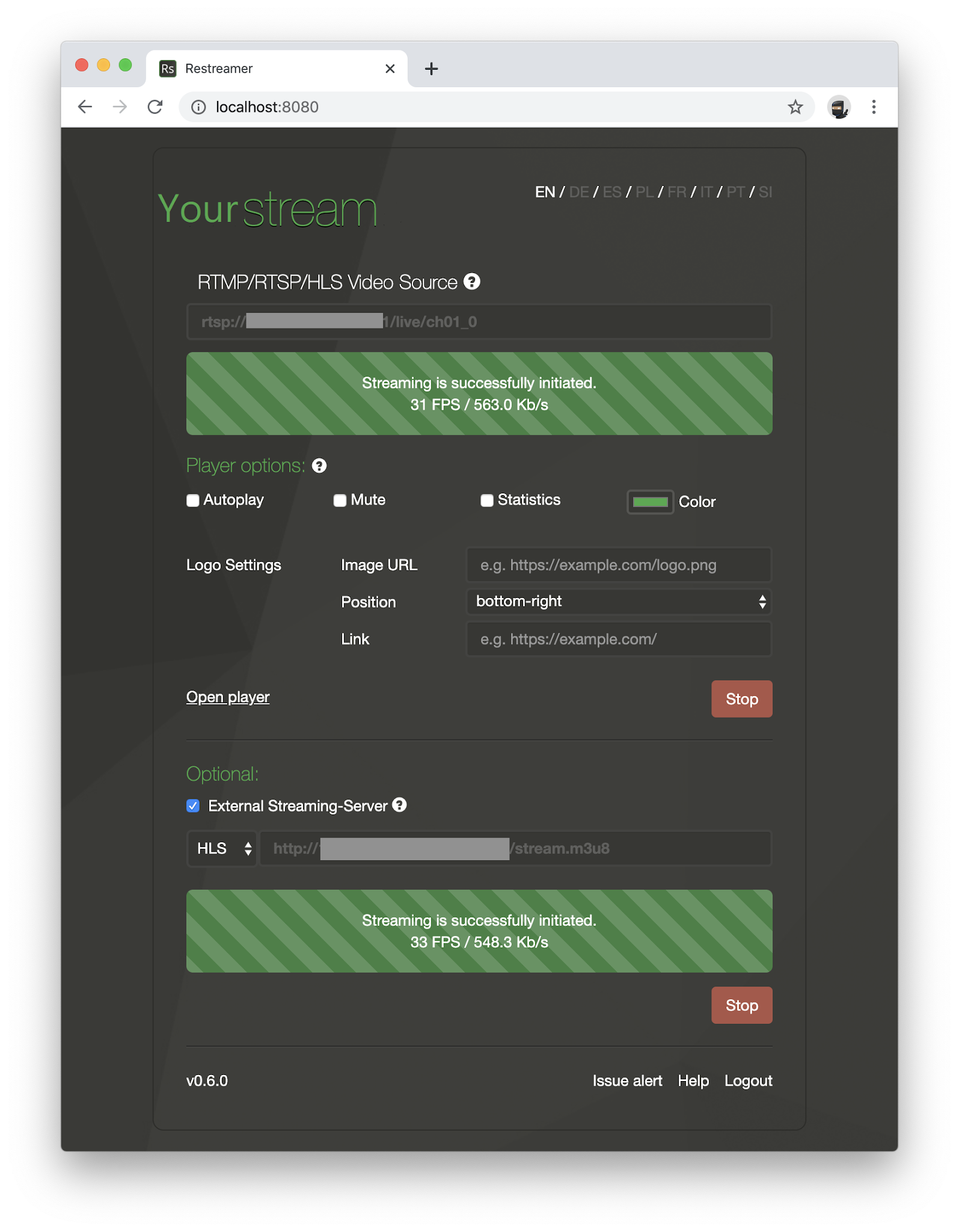 External HLS streaming