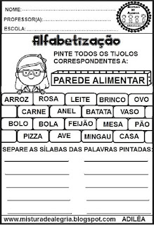 Atividades para alfabetização,classificando palavras
