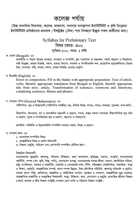 Syllabus of the 5th Registration Examination College