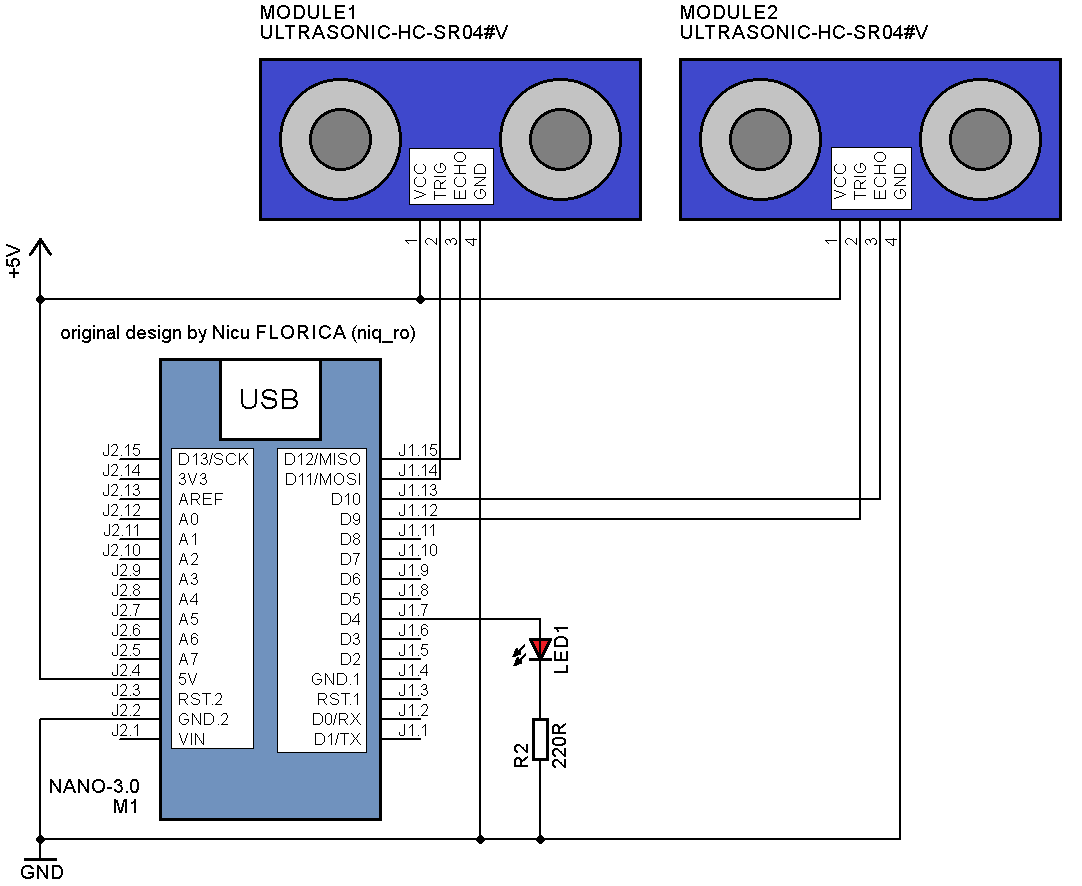 Arduino tehNiq: Bidirectional detection with ultrasonic sensors