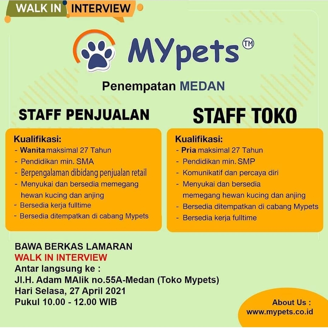 Lowongan Kerja Smp Sma Smk My Pets Medan Mei 2021 Lowongan Kerja Medan Terbaru Tahun 2021