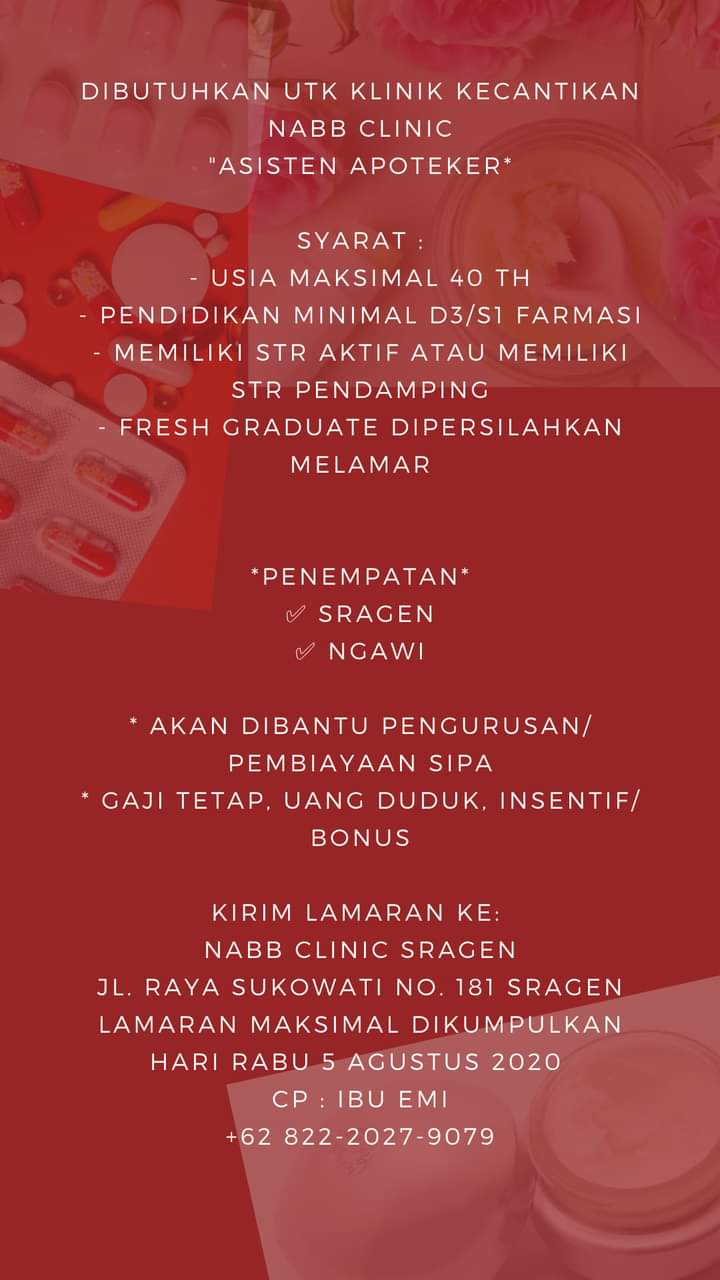 Lowongan Kerja Asisten Apoteker NABB Clinic Sragen dan ...