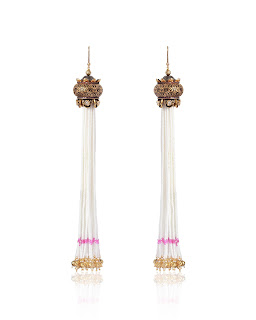 Danglers in thin white pearl strands by Anaqa Rs 11,200 Danglers in thin white pearl strands by Anaqa Rs 11,200