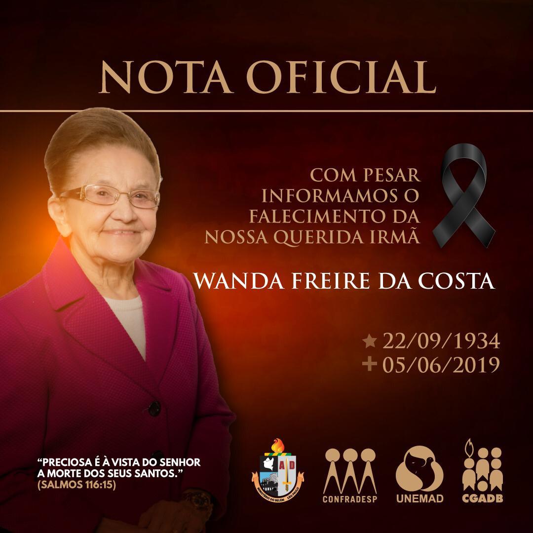 Pastor Pinheiro NOTA DE FALECIMENTO WANDA