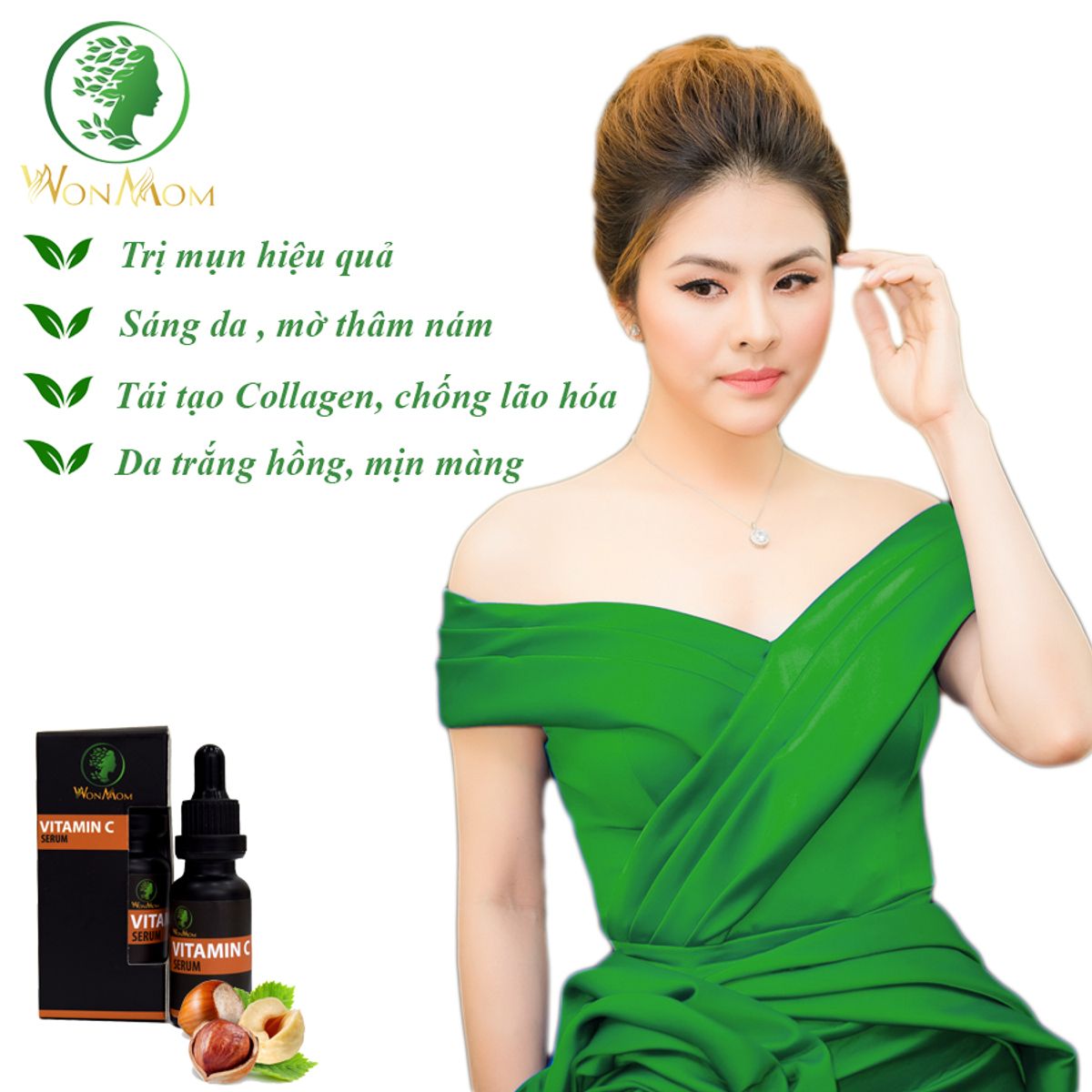 BỘ DƯỠNG DA MẶT ORGANIC, LÀM SẠCH DA, NGĂN NGỪA MỤN, TRẮNG SÁNG DA MẶT WONMOM (1 SỮA RỬA MẶT + 1 SERUM VITAMIN C)