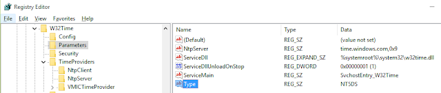 Parameters Type NTP Configuration in server 2012 2016 NT5DS