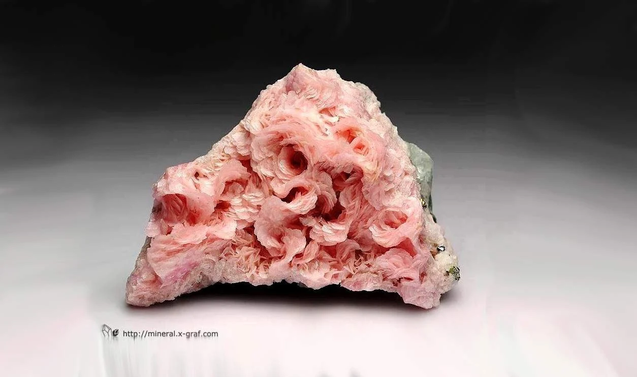 a cluster of Rhodochrosite Rosettes, showing their intricate and varied patterns. Rhodochrosite Rosette Cluster