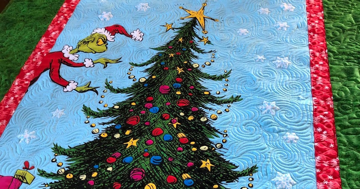 pamelaquilts-custom-quilted-grinch-panel-and-log-cabin-santa-ornaments