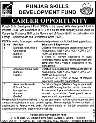 jobs for ACCA student - PSDF jobs 2021