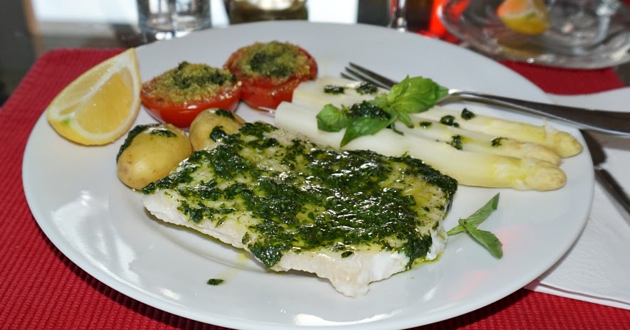 Oven-baked sea bass fillets with basil sauce | Hiking and Cooking in