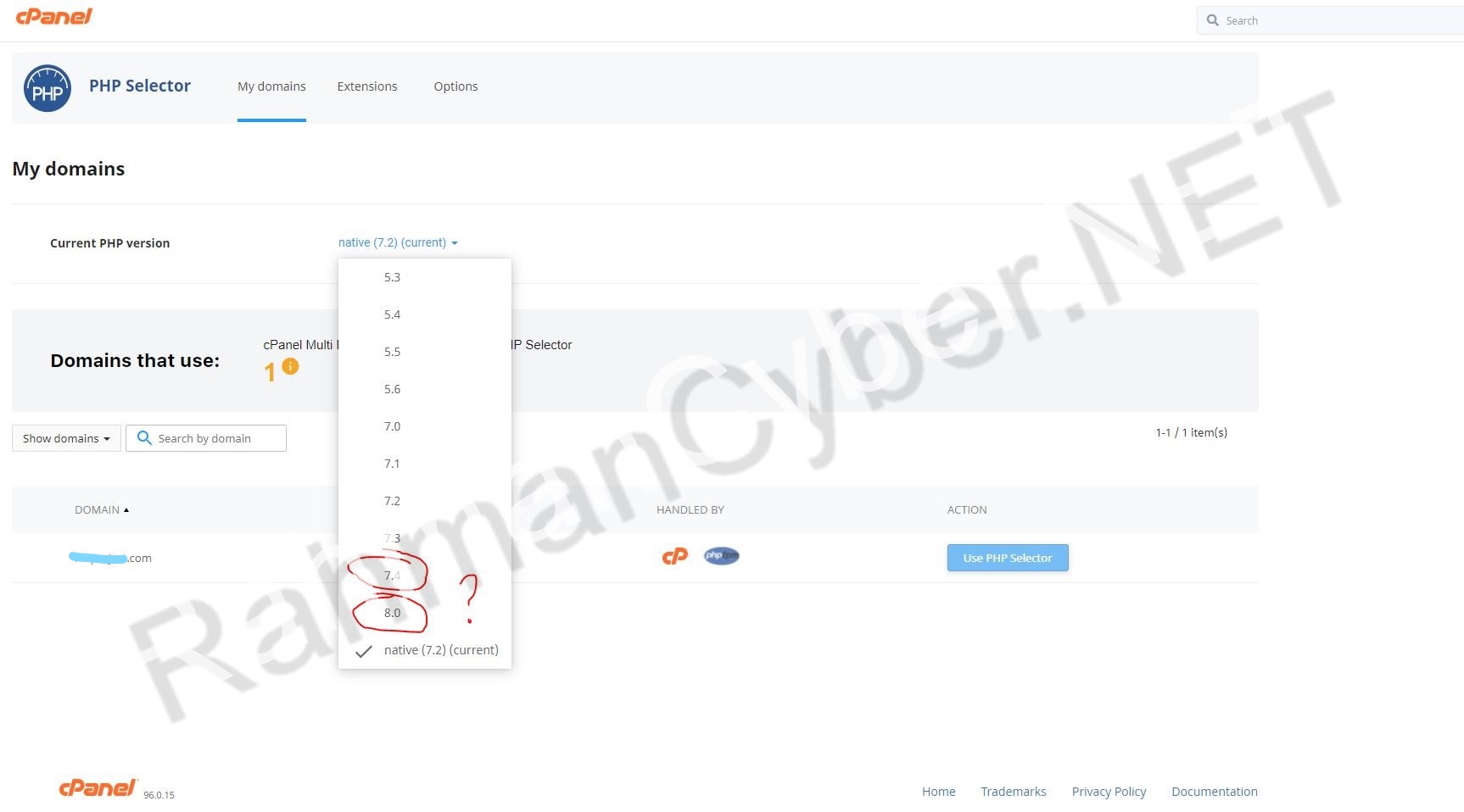 Select the php version you want to set in cPanel Select the php version you want to set in cPanel
